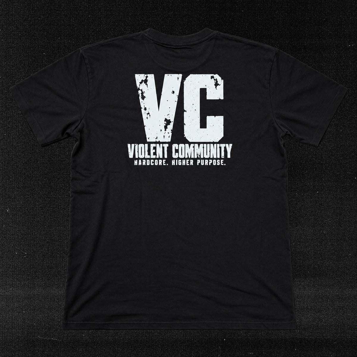Hardcore Higher Purpose black T-shirt with distressed VC back print