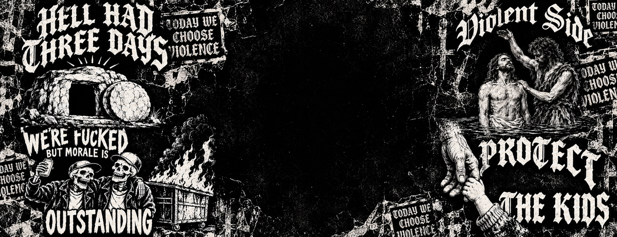 Violent Community punk collage featuring Hell Had Three Days, Violent Side and Protect the Kids artwork